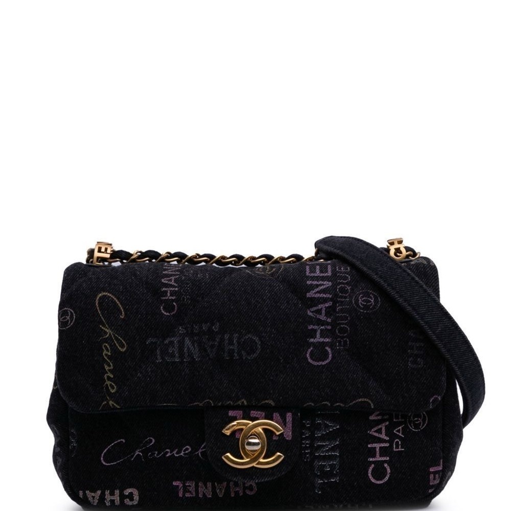 Chanel Black and Gold Shoulder Bag with Purple Accents